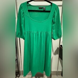 New York and Company Stretch Mid Sleeve Midi Length Boat Neck Green Dress Size M